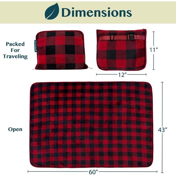 New Travel Blanket and Pillow, Dual Zippers, Clip On Strap, Warm Soft Fl… - Picture 8 of 13